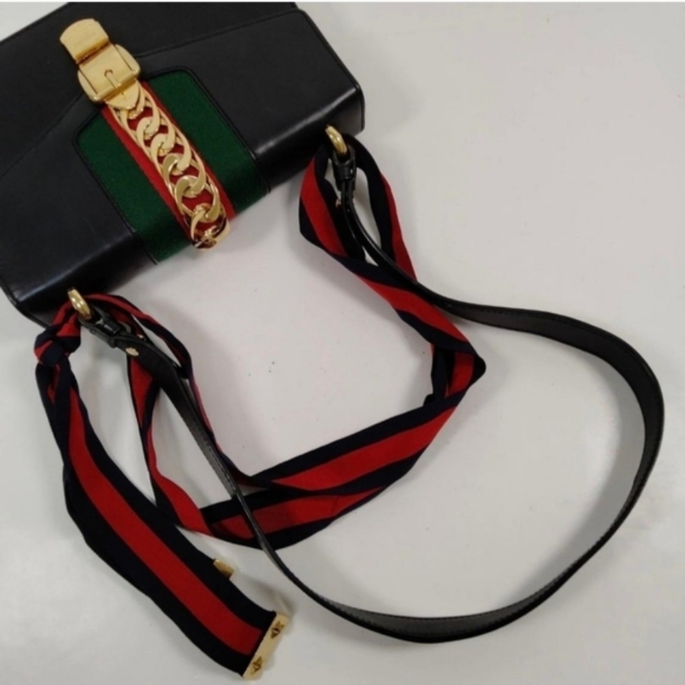 Authentic Gucci Shoulder Bag Sherry Line Black Leather - Picture 4 of 14